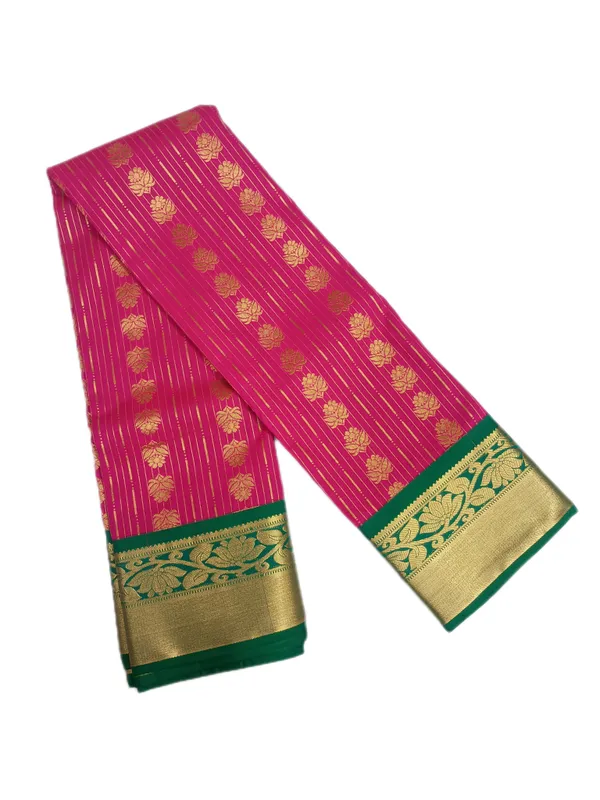 Rani_Pink_With_Emerald_Green_Contrast_Border_Pure_Kanjivaram_Soft_Silk_Saree_With_Blouse