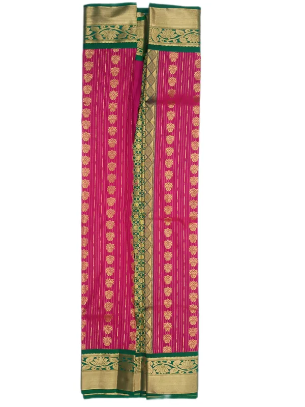 Rani_Pink_With_Emerald_Green_Contrast_Border_Pure_Kanjivaram_Soft_Silk_Saree_With_Blouse