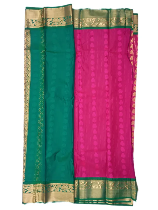Rani_Pink_With_Emerald_Green_Contrast_Border_Pure_Kanjivaram_Soft_Silk_Saree_With_Blouse