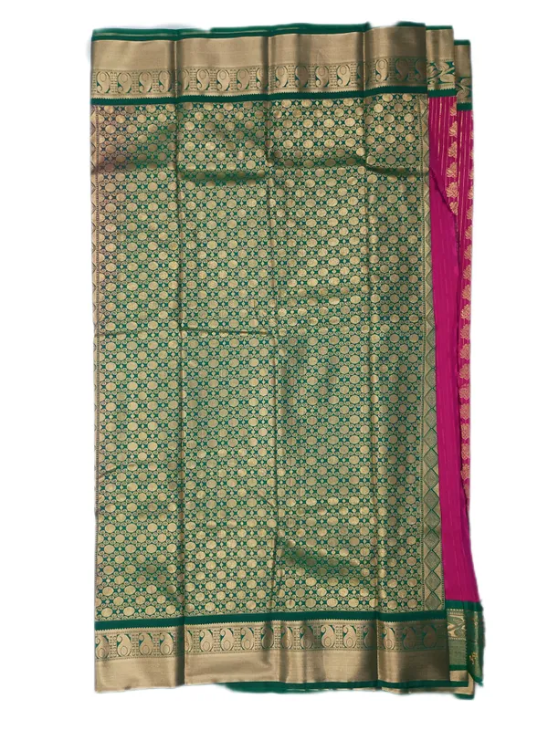Rani_Pink_With_Emerald_Green_Contrast_Border_Pure_Kanjivaram_Soft_Silk_Saree_With_Blouse