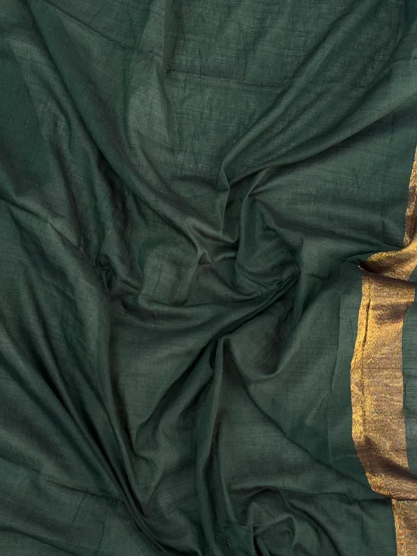 Khadi_cotton_saree_with_Blouse_-_Deep_emerald_Green_color_with_golden_lagdi_pallu_work