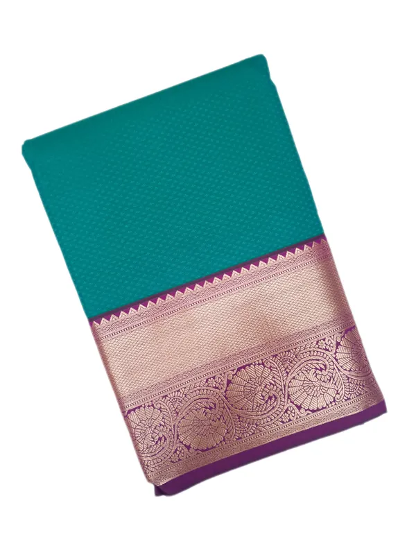 Jewel_Toned_Teal_Royal_Violet_With_Antique_Gold_Zari_Floral_Pure_Kanjivaram_Soft_Silk_Saree_With_Blouse