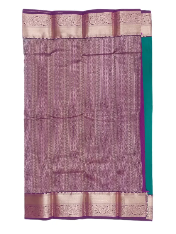 Jewel_Toned_Teal_Royal_Violet_With_Antique_Gold_Zari_Floral_Pure_Kanjivaram_Soft_Silk_Saree_With_Blouse