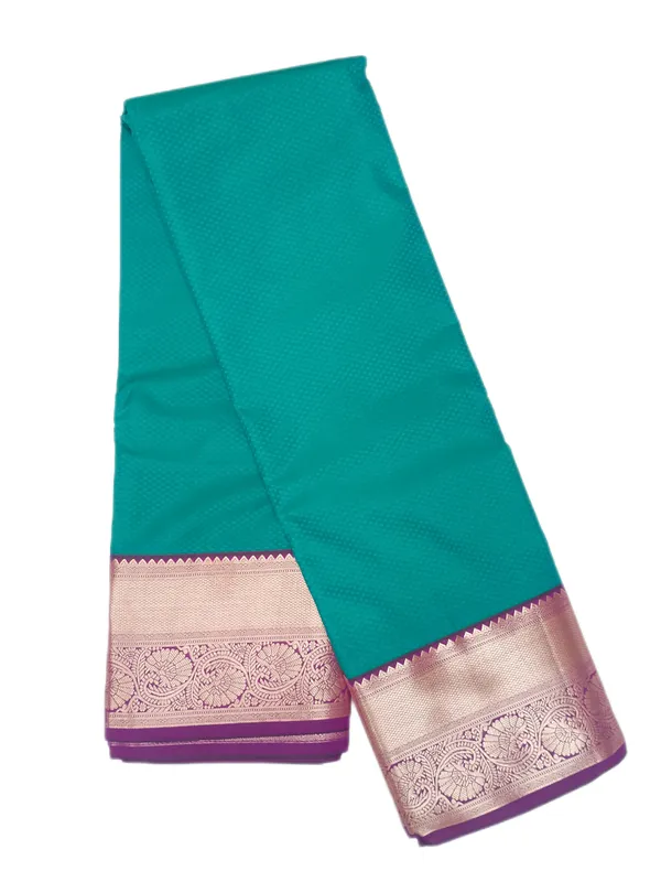 Jewel_Toned_Teal_Royal_Violet_With_Antique_Gold_Zari_Floral_Pure_Kanjivaram_Soft_Silk_Saree_With_Blouse