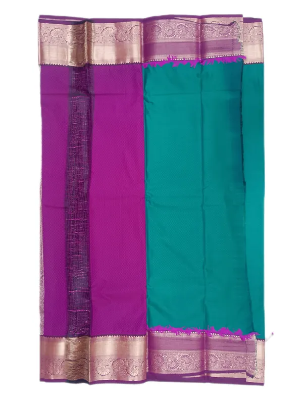 Jewel_Toned_Teal_Royal_Violet_With_Antique_Gold_Zari_Floral_Pure_Kanjivaram_Soft_Silk_Saree_With_Blouse