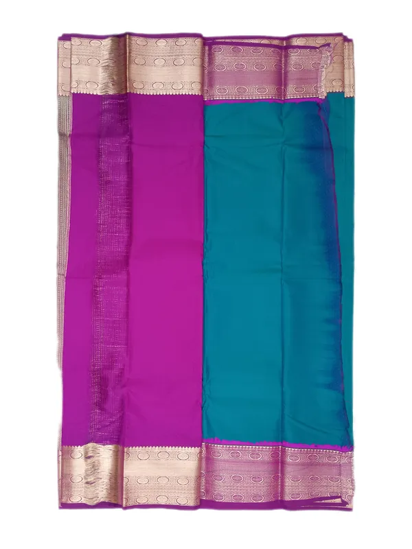 Jewel_Teal_Body_With_Contrast_Rani_Pink_Pure_Kanjivaram_Soft_Silk_Saree_With_Blouse