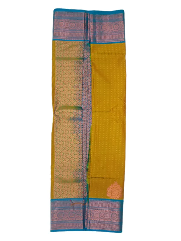 Mustard_Gold_Body_With_Peacock_Blue_Contrast_Pure_Soft_Silk_Saree_With_Blouse
