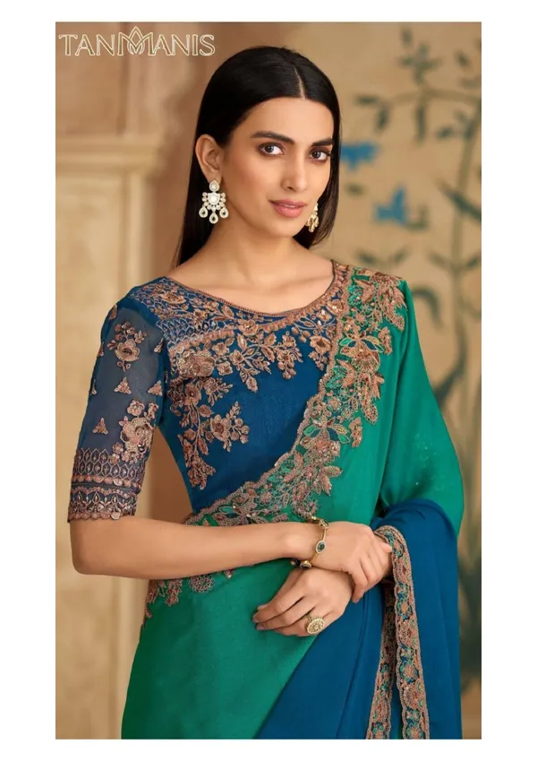 Fancy_Tissue_georgette_Saree_with_Blouse_-_Emerald_Green_&_Deep_Sapphire_Blue_Ombr�