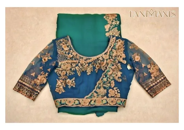 Fancy_Tissue_georgette_Saree_with_Blouse_-_Emerald_Green_&_Deep_Sapphire_Blue_Ombr�