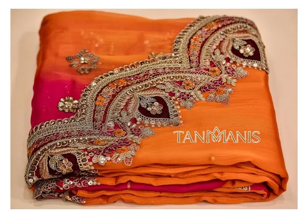 Fancy_Tissue_georgette_Saree_with_Blouse_-_Ombre_saffron_orange_to_rani_pink_gradient