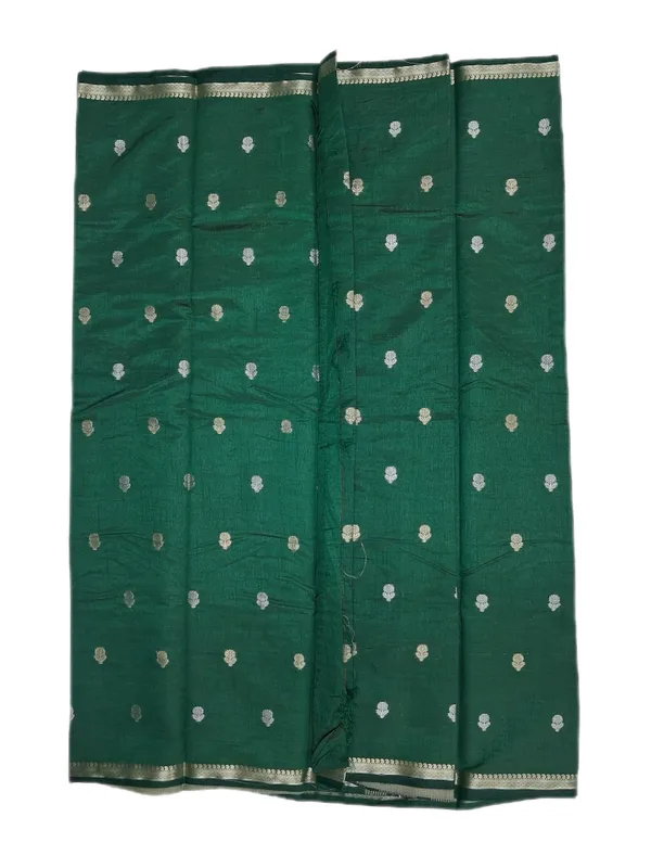 Deep_Forest_Green_With_Minimal_Silver_And_Gold_Zari_Buttas_And_Antique_Silver_Zari_Border_Fancy_Soft_Silk_Saree_With_Blouse