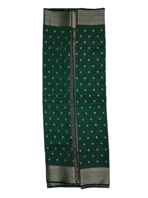 Deep_Forest_Green_With_Small_Silver_And_Gold_Zari_Buttas_Along_With_Antique_Silver_And_Gold_Zari_Border_Fancy_Soft_Silk_Saree_With_Blouse