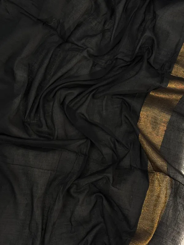 Khadi_cotton_saree_with_Blouse_-_Deep_midnight-black_colour_with_golden_lagdi_pallu_work