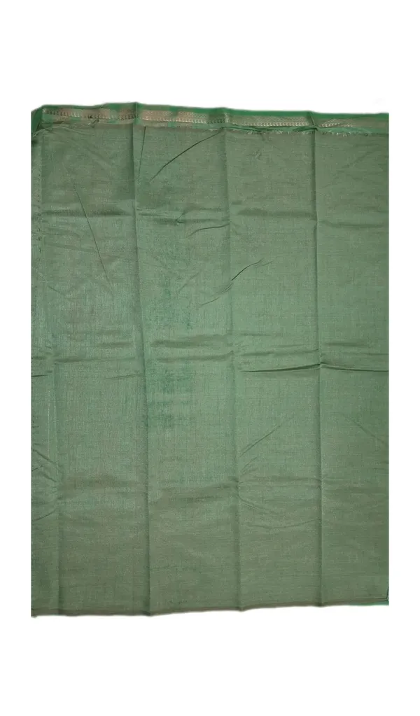 Muted_Leaf_Green_With_Antique_Gold_Zari_Border_And_Katha_Buttas_Fancy_Soft_Silk_Saree_With_Blouse