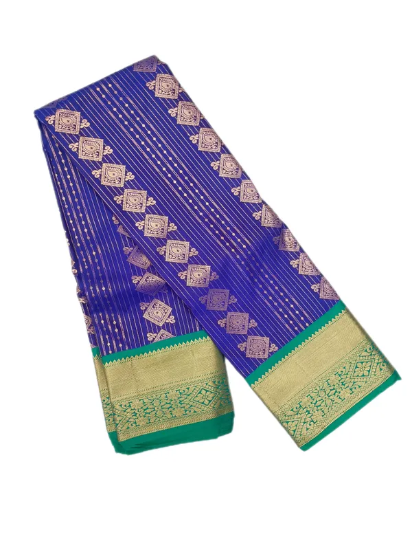 Royal_Cobalt_Blue_With_Contrast_Emerald_Green_Pure_Kanjivaram_Soft_Silk_Saree_With_Blouse