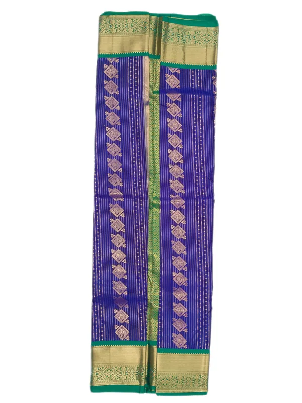 Royal_Cobalt_Blue_With_Contrast_Emerald_Green_Pure_Kanjivaram_Soft_Silk_Saree_With_Blouse