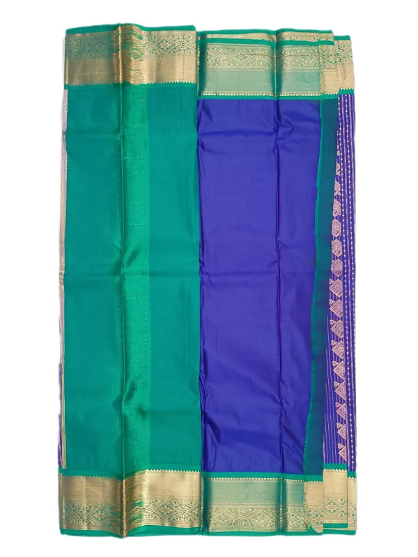 Royal_Cobalt_Blue_With_Contrast_Emerald_Green_Pure_Kanjivaram_Soft_Silk_Saree_With_Blouse
