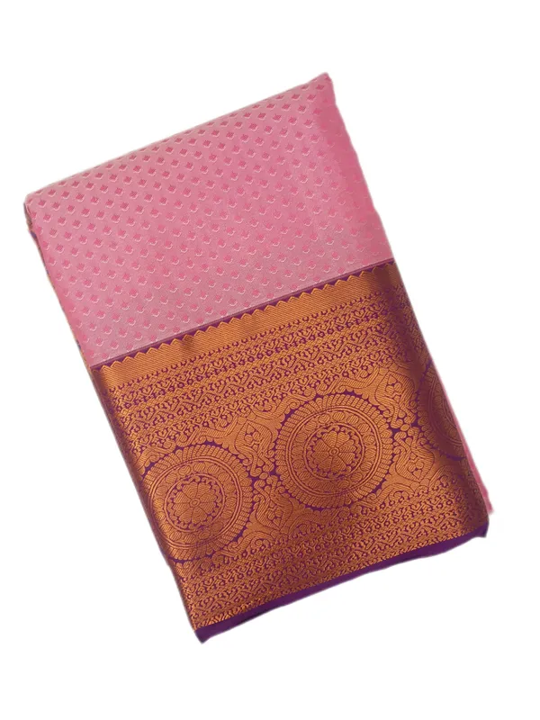 Blush_Pink_With_Royal_Amethyst_Border_Pure_Kanjivaram_Soft_Silk_Saree_With_Blouse