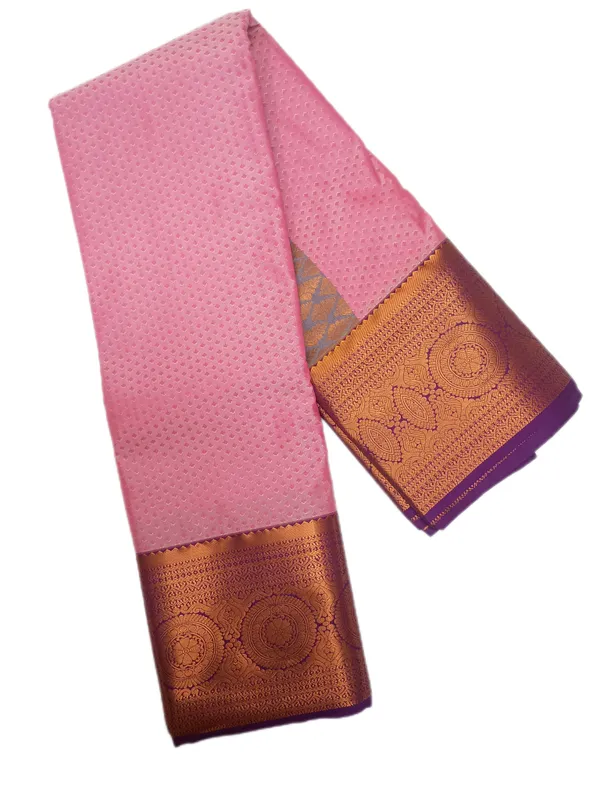 Blush_Pink_With_Royal_Amethyst_Border_Pure_Kanjivaram_Soft_Silk_Saree_With_Blouse
