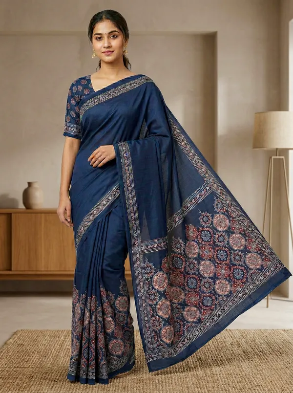 Modal_Silk_with_Block_Print_saree_with_Blouse_-_Deep_midnight_navy_/_sapphire_field_with_terracotta-red_&_ivory_jaal