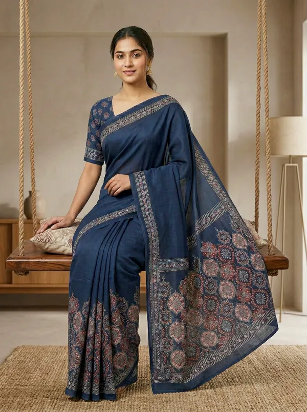 Modal_Silk_with_Block_Print_saree_with_Blouse_-_Deep_midnight_navy_/_sapphire_field_with_terracotta-red_&_ivory_jaal