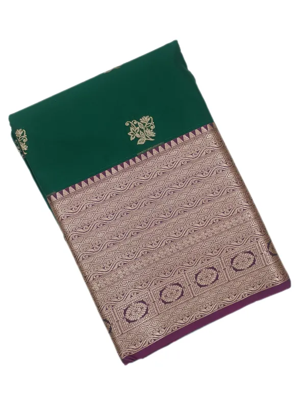 Emerald_Green_With_Rani_Pink_Contrast_Border_Pure_Kanjivaram_Soft_Silk_Saree_With_Blouse