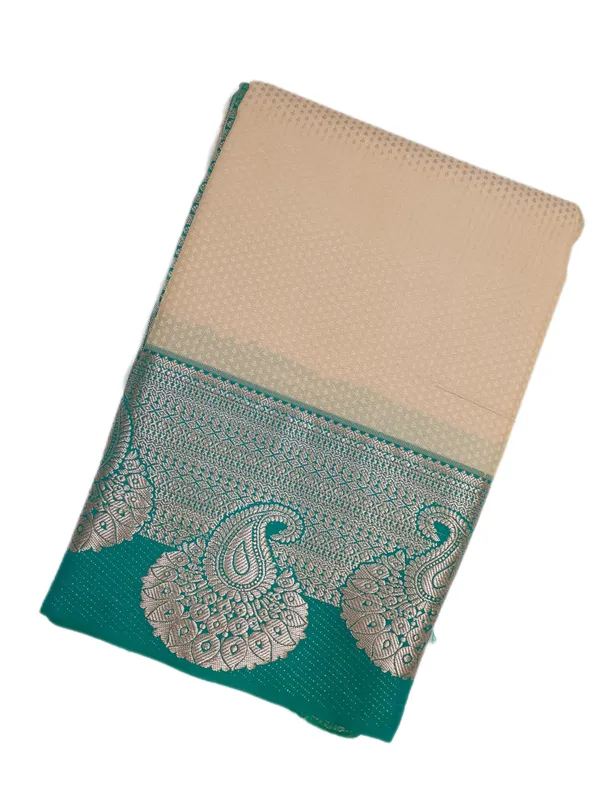 Soft_Ivory_With_Emerald_Green_Border_Pure_Kanjivaram_Soft_Silk_Saree_With_Blouse