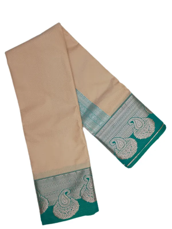 Soft_Ivory_With_Emerald_Green_Border_Pure_Kanjivaram_Soft_Silk_Saree_With_Blouse