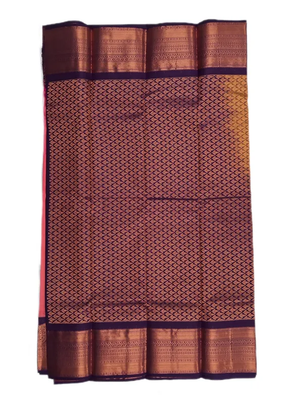 Coral_Pink_Warm_Rose_With_Deep_Purple_Contrast_Edge_Pure_Soft_Silk_Saree_With_Blouse