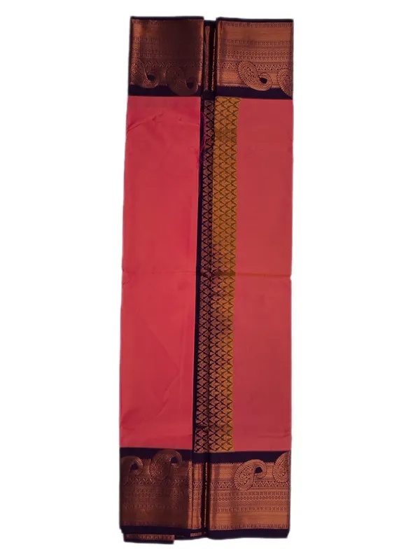 Coral_Pink_Warm_Rose_With_Deep_Purple_Contrast_Edge_Pure_Soft_Silk_Saree_With_Blouse