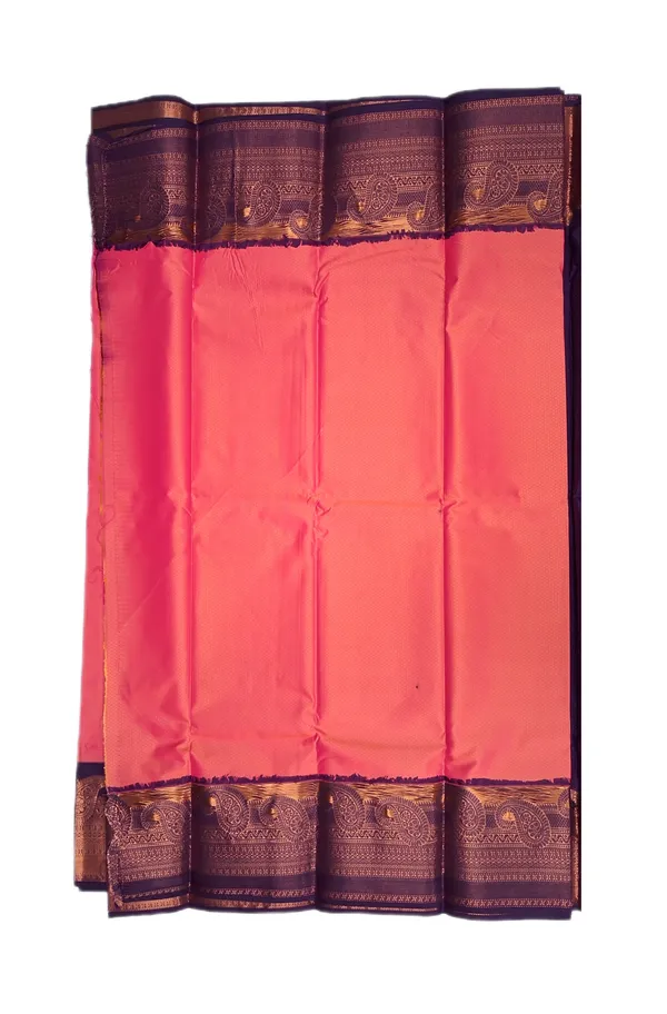 Coral_Pink_Warm_Rose_With_Deep_Purple_Contrast_Edge_Pure_Soft_Silk_Saree_With_Blouse