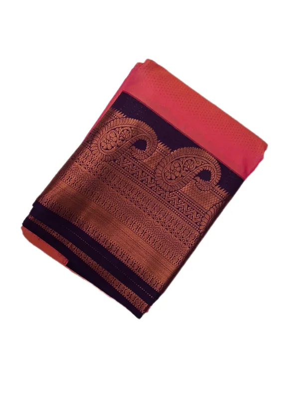 Coral_Pink_Warm_Rose_With_Deep_Purple_Contrast_Edge_Pure_Soft_Silk_Saree_With_Blouse