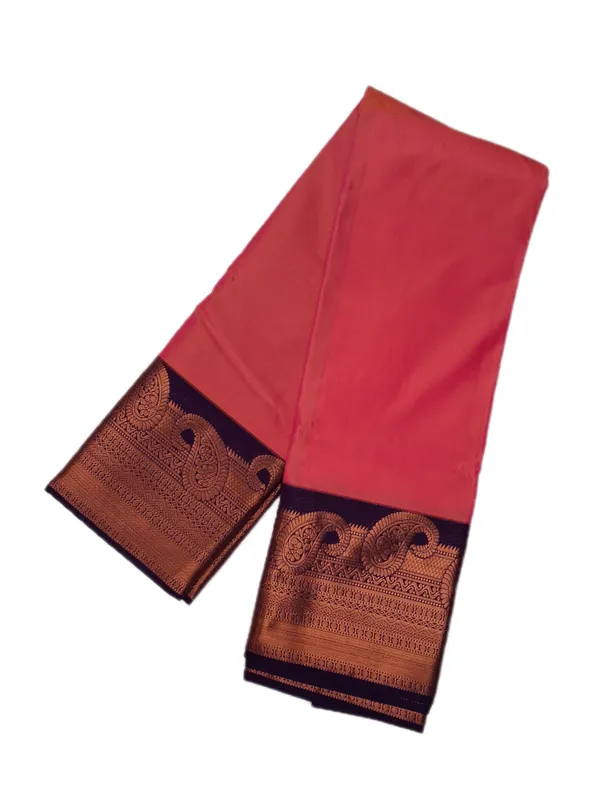 Coral_Pink_Warm_Rose_With_Deep_Purple_Contrast_Edge_Pure_Soft_Silk_Saree_With_Blouse