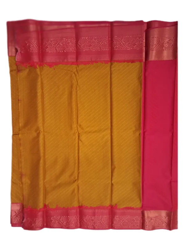 Mustard_Gold_With_Contrast_Rose_Pink_Zari_Border_Pure_Soft_Silk_Saree_With_Blouse