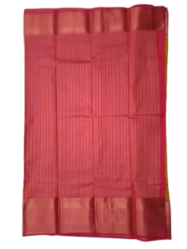 Mustard_Gold_With_Contrast_Rose_Pink_Zari_Border_Pure_Soft_Silk_Saree_With_Blouse