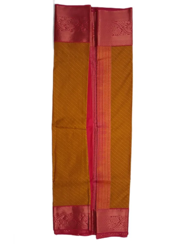 Mustard_Gold_With_Contrast_Rose_Pink_Zari_Border_Pure_Soft_Silk_Saree_With_Blouse