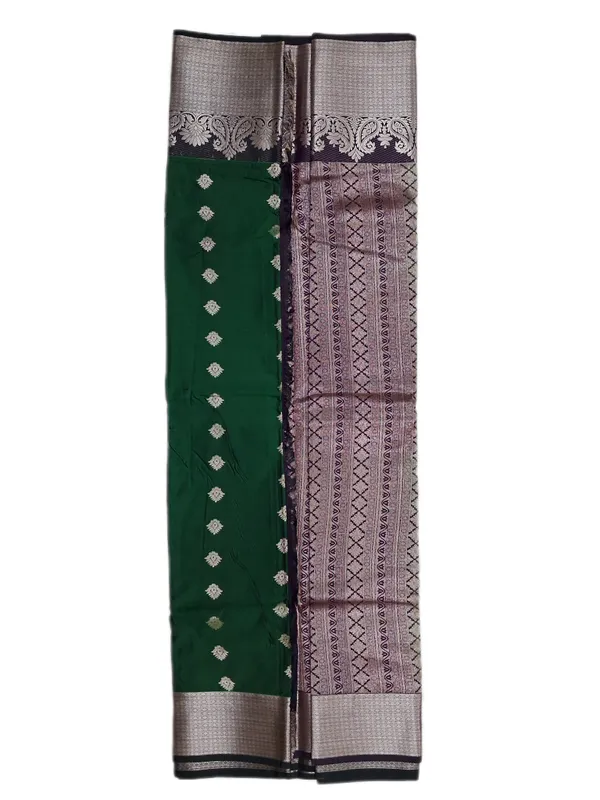 Emerald_Green_With_Antique_Silver_Zari_Pure_Soft_Silk_Saree_With_Blouse