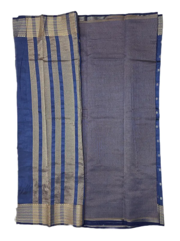 Royal_Blue_Body_With_Minimal_Silver_And_Gold_Zari_Buttas_And_Antique_Silver_Zari_Border_Fancy_Soft_Silk_Saree_With_Blouse
