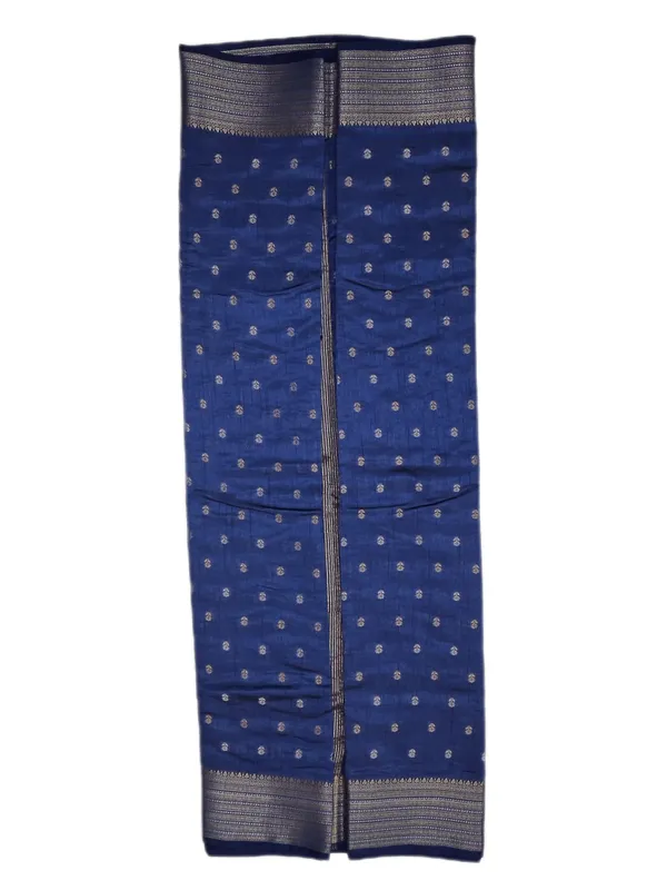Royal_Blue_Body_With_Minimal_Silver_And_Gold_Zari_Buttas_And_Antique_Silver_Zari_Border_Fancy_Soft_Silk_Saree_With_Blouse