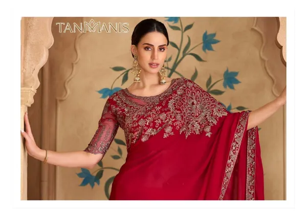 Fancy_Tissue_georgette_Saree_with_Blouse_-_Regal_Crimson_Red