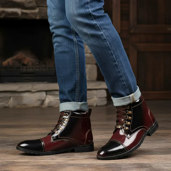 Burgundy_Glossy_Lace-Up_Ankle_Boots_for_Men