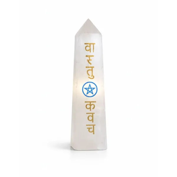 Vastu_Kavach_Engraved__on_Natural_Selenite_Crystal_Tower_(100-150gms)