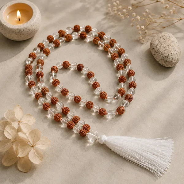 5_Mukhi_Rudraksha+Clear_Quartz_108_Beads_(Hand_Knotted)_Japa_Mala__Purity,_Clarity_And_Balance
