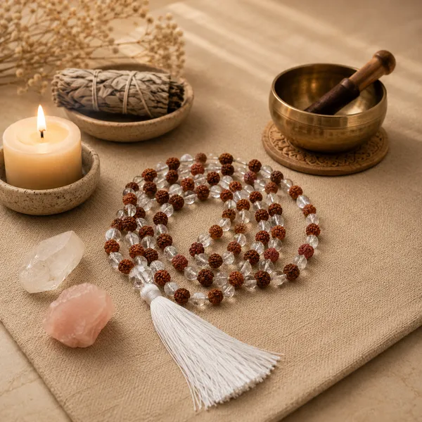 5_Mukhi_Rudraksha+Clear_Quartz_108_Beads_(Hand_Knotted)_Japa_Mala__Purity,_Clarity_And_Balance