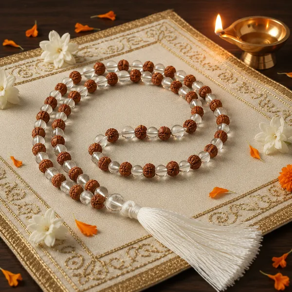 5_Mukhi_Rudraksha+Clear_Quartz_108_Beads_(Hand_Knotted)_Japa_Mala__Purity,_Clarity_And_Balance