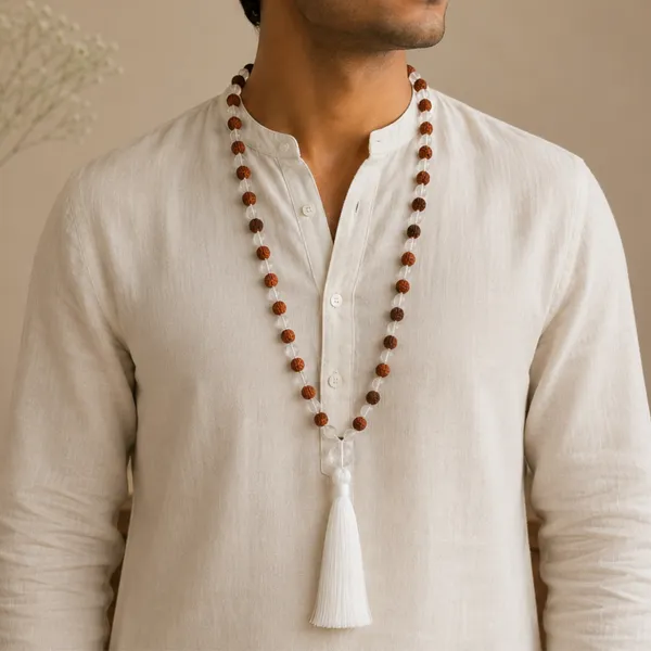 5_Mukhi_Rudraksha+Clear_Quartz_108_Beads_(Hand_Knotted)_Japa_Mala__Purity,_Clarity_And_Balance