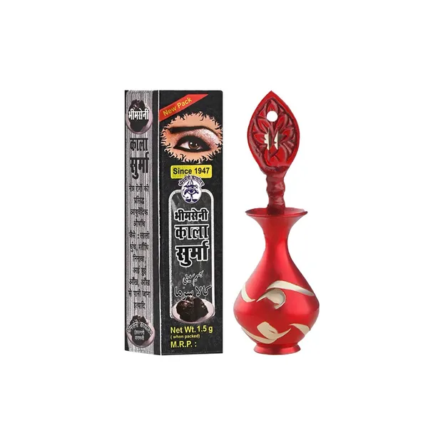 Bhimseni_Black_Surma_3g._With_Red_Brass_Surmedani_For_kohl/Kajal