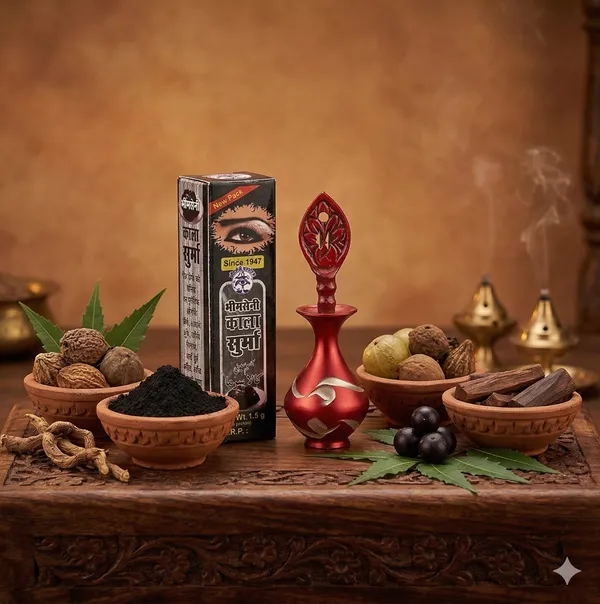 Bhimseni_Black_Surma_3g._With_Red_Brass_Surmedani_For_kohl/Kajal