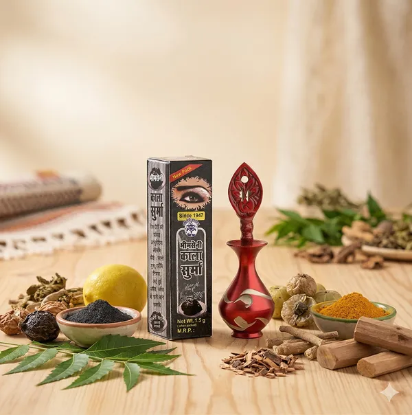Bhimseni_Black_Surma_3g._With_Red_Brass_Surmedani_For_kohl/Kajal