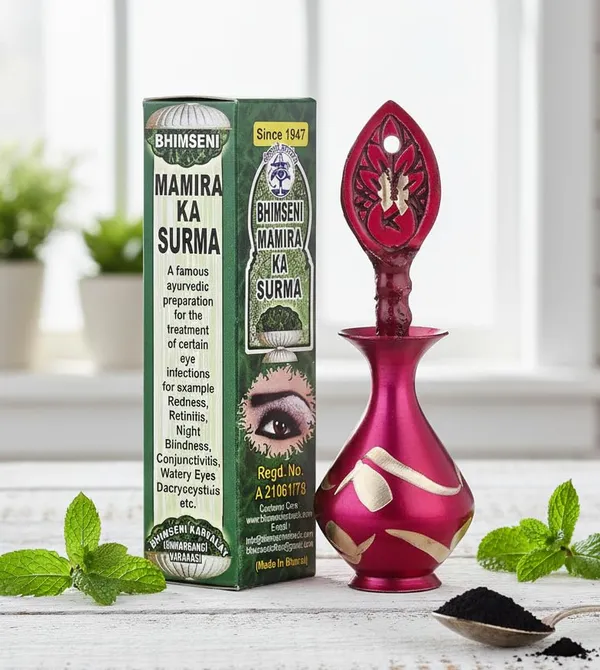Bhimseni_Mamira_Ka_Surma_Ayurvedic_Eye_Preparation,_3g,_with_Pink_Decorative_Brass_Surmedani